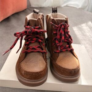 UGG Brown Boots with Red Plaid Laces